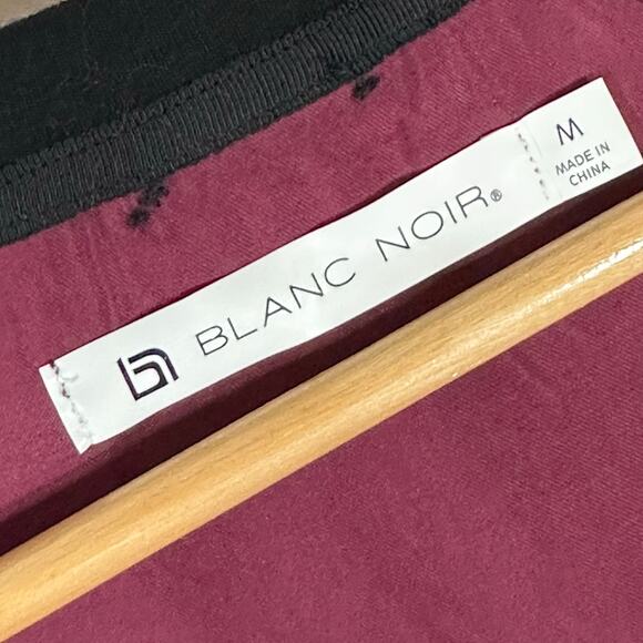 BLANC NOIR Cupro Mesh Shoulder Long Sleeve Top Woman’s Medium‎ Burgundy edgy - Picture 5 of 9